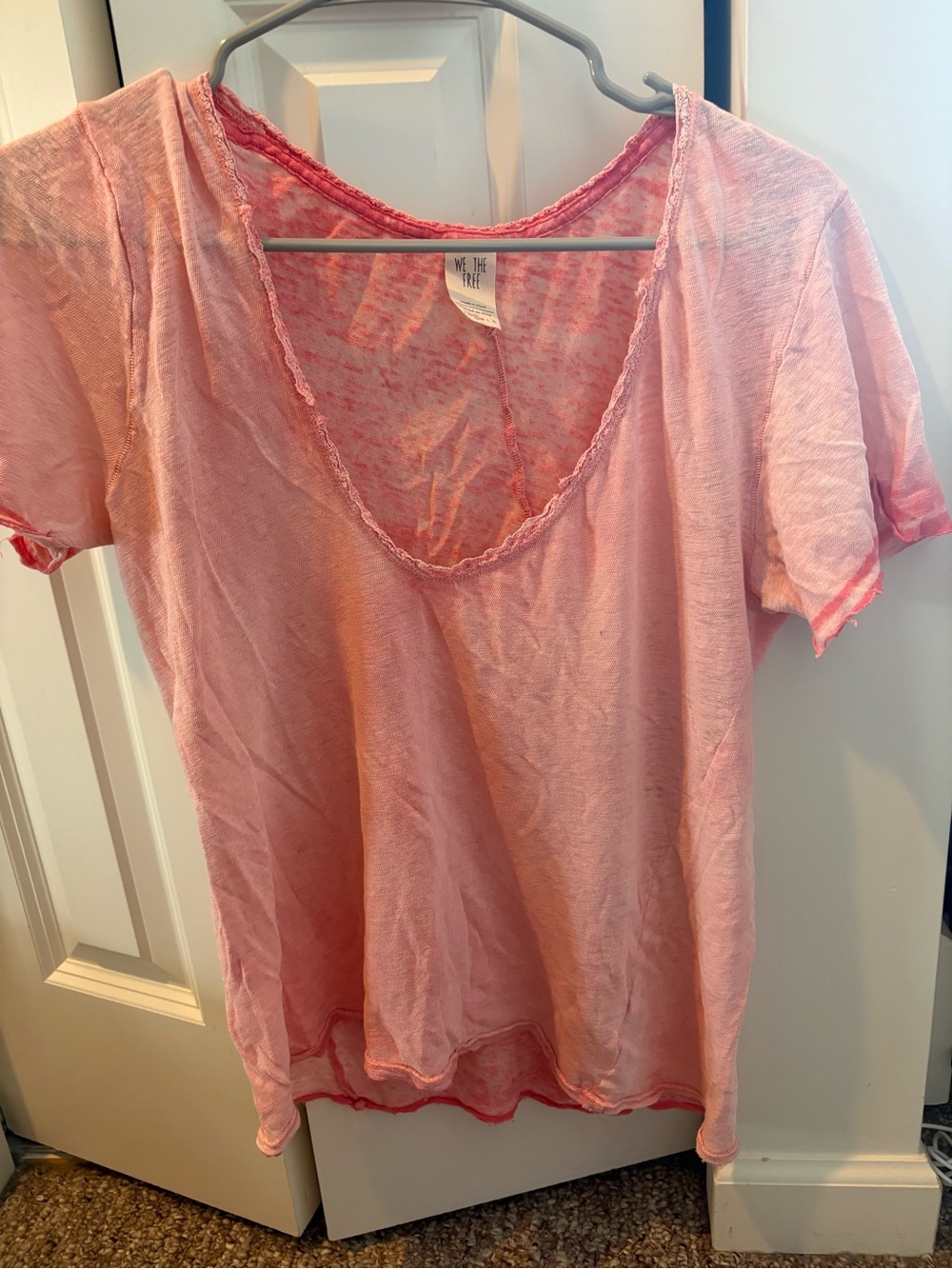 We The Free Light Pink Short Sleeve V-Neck Sleep Top